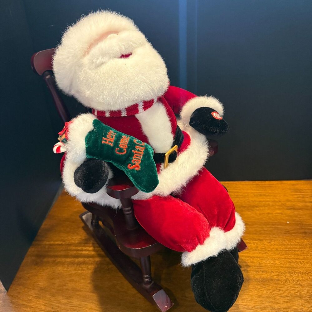 Vintage Dan Dee Animated Santa Rocking Chair Christmas Musical Plush